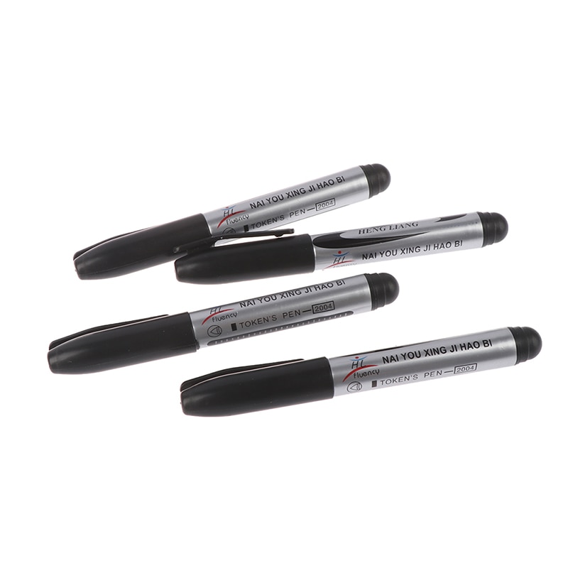 4 Stuks Black Permanente Olie Marker Pen Token Pennen Voor Papier Metaal Glas Markering Pen Kantoor Schoolbenodigdheden Grote Capaciteit pen