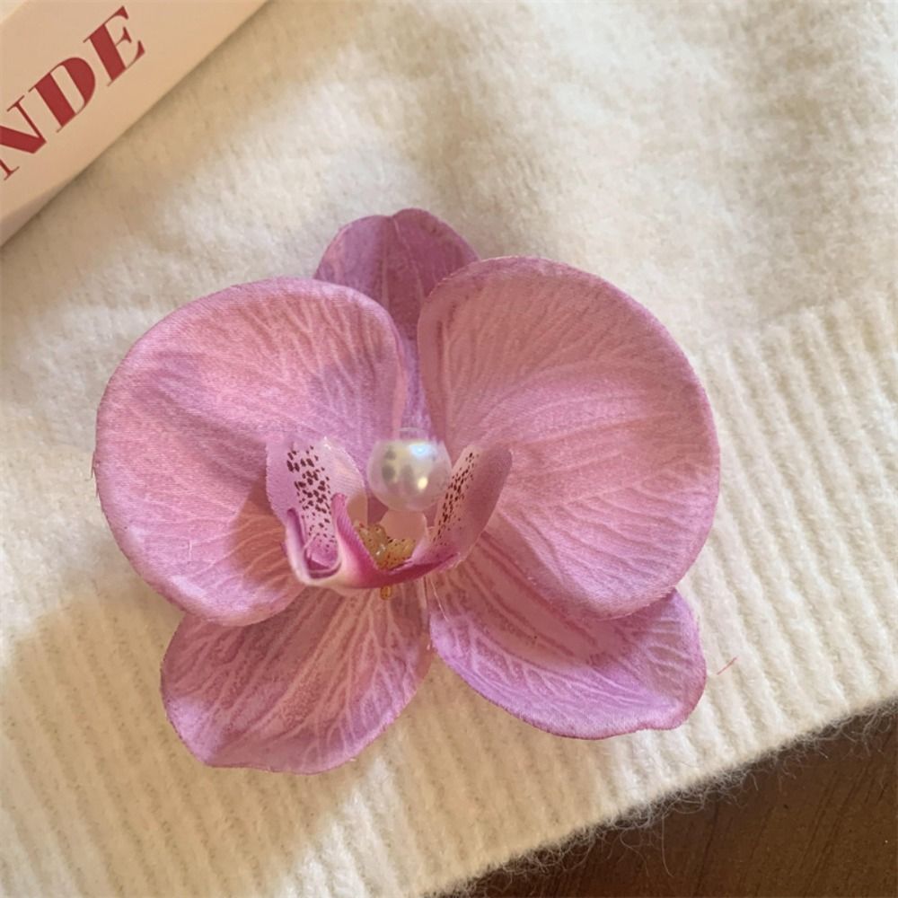 Pince à cheveux fleur rose, coiffure orchidée, épingle à cheveux, ornement, barrettes latérales, bohème, patients, accessoires pour cheveux: Black