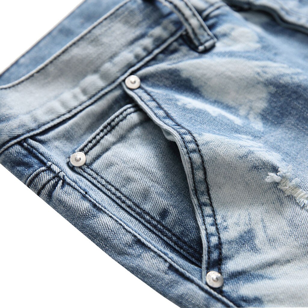 Men's Zipper Skinny Stretch Denim Pants Slim Fit Jeans Trousers Male Ripped Skinny Trousers Daily Straight Denim Pants
