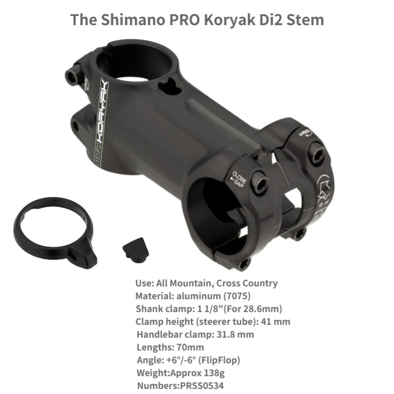 Shimano – tige PRO Koryak Di2, 0 degré + 6 °/-6 ° degrés, 1-1/8 &#39;&#39;31.8mm 35/50/60/70/80/90/100: 70mm