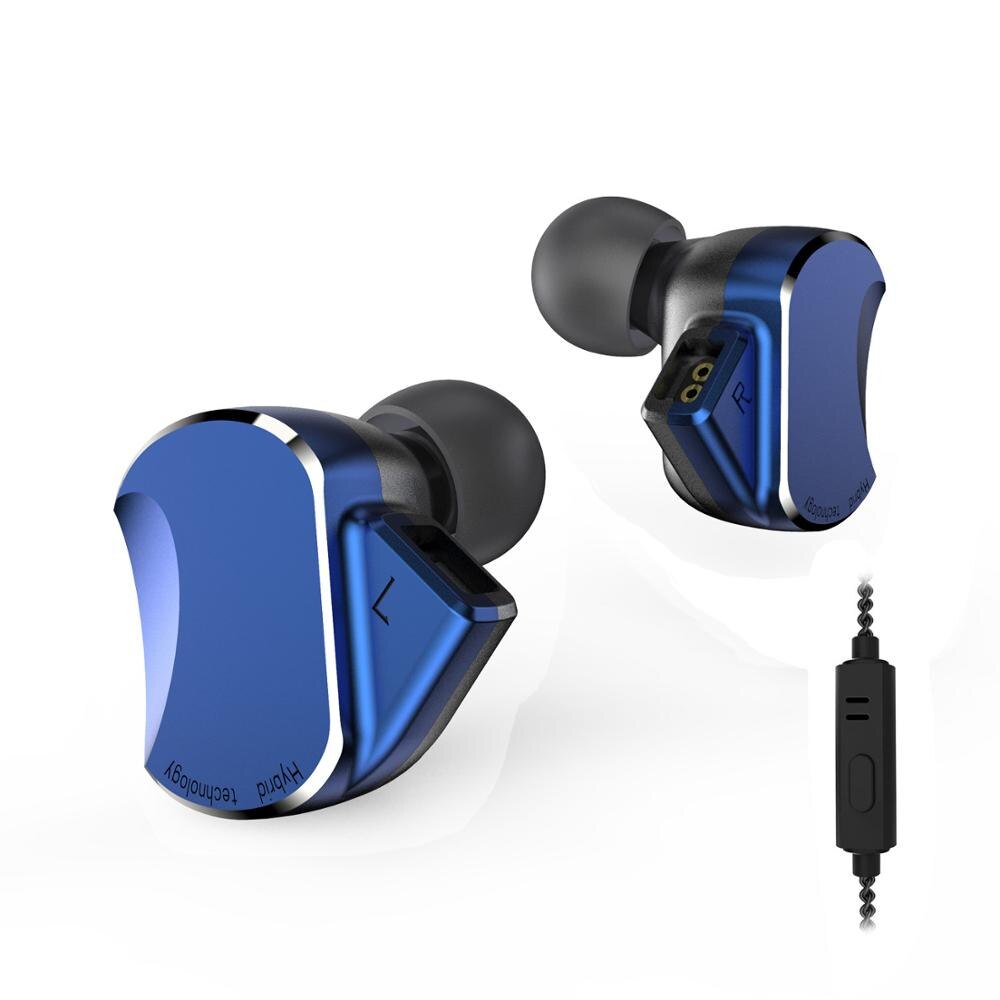Ak bqeyz  bq3 3ba+2dd hybride in-ear oordopjes oordopjes hifi bas dj monitor hardlopen sport oordopjes headset oordopjes met microfoon: Blauw met microfoon