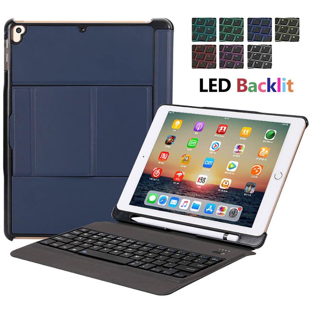 Backlit Detachable Keyboard for iPad 9.7 inch Air Air2 5th 6th 5 6 Case PU Leather Protective Cover for iPad Pro 9.7": Blue-Backlit