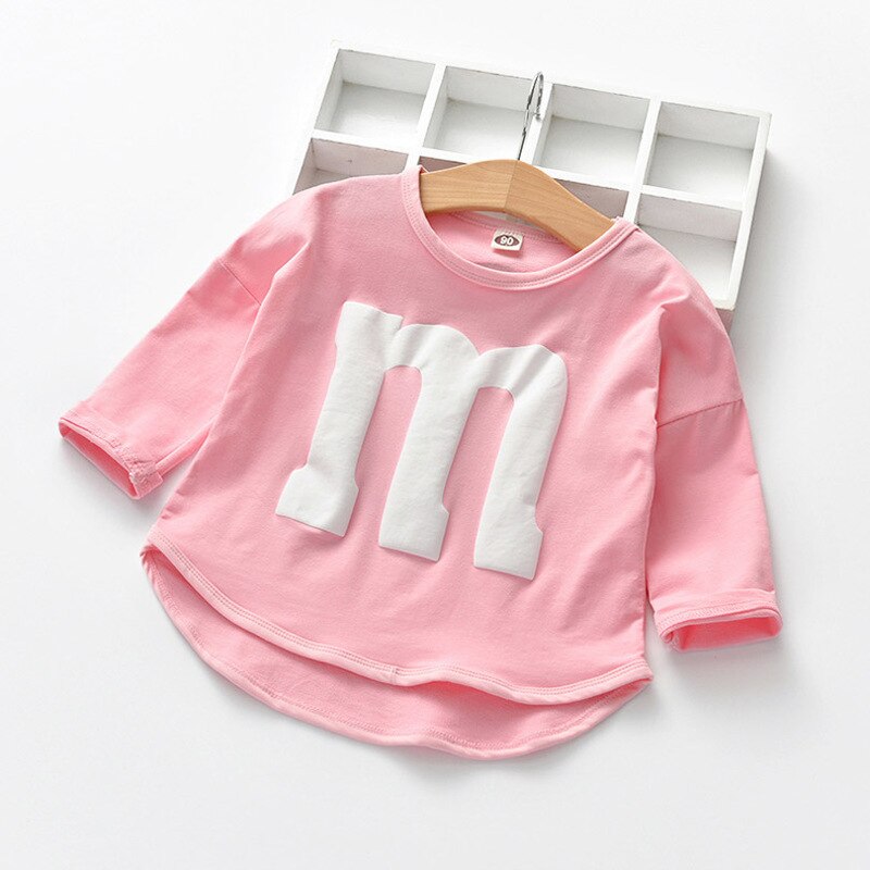 T-shirt manches longues pour bébés garçons | En coton, printemps-automne dessin animé lettres M, hauts enfants tee-Shirt couleurs de bonbons T Shirt pour tout-petits filles 1-6T