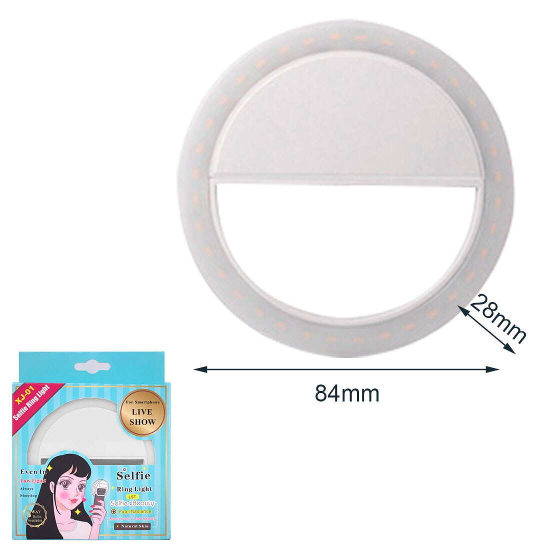 Makeup Mirror Selfie LED light Portable for Mobile Phone Light Clip Selfie LED Auto Flashlight Makeup Mirror For Smartphone: white