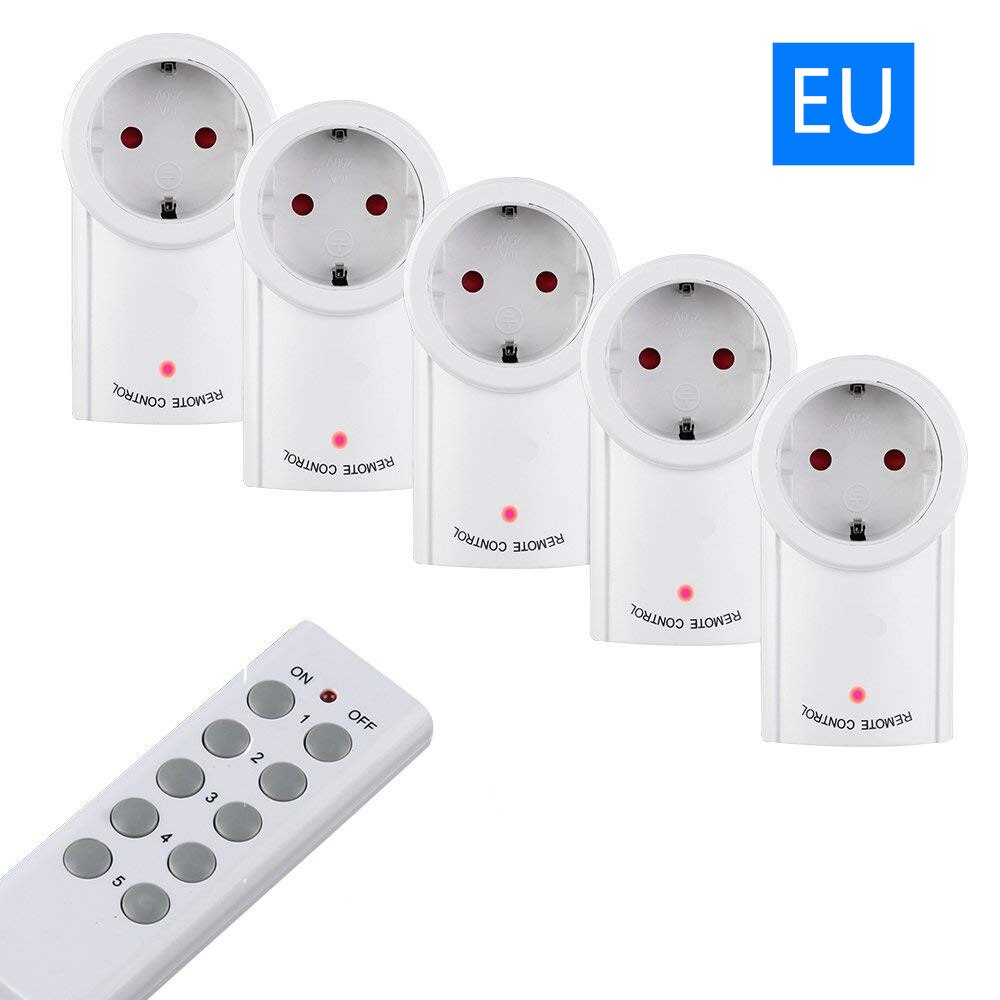 433 Mhz Draadloze Afstandsbediening Smart Socket Power Outlets Elektrische Eu Uk Frans Plug Schakelaar 220 V 230 V Led lichten: 1 Remote 5 socket EU