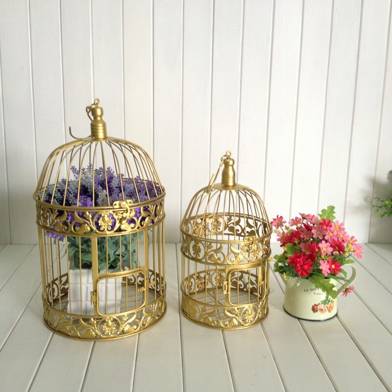 Cage à oiseaux décorative dorée en fer, 1 pièce, grande cage à oiseaux en métal pour salon, hôtel, accessoires de décoration pour fenêtre de mariage