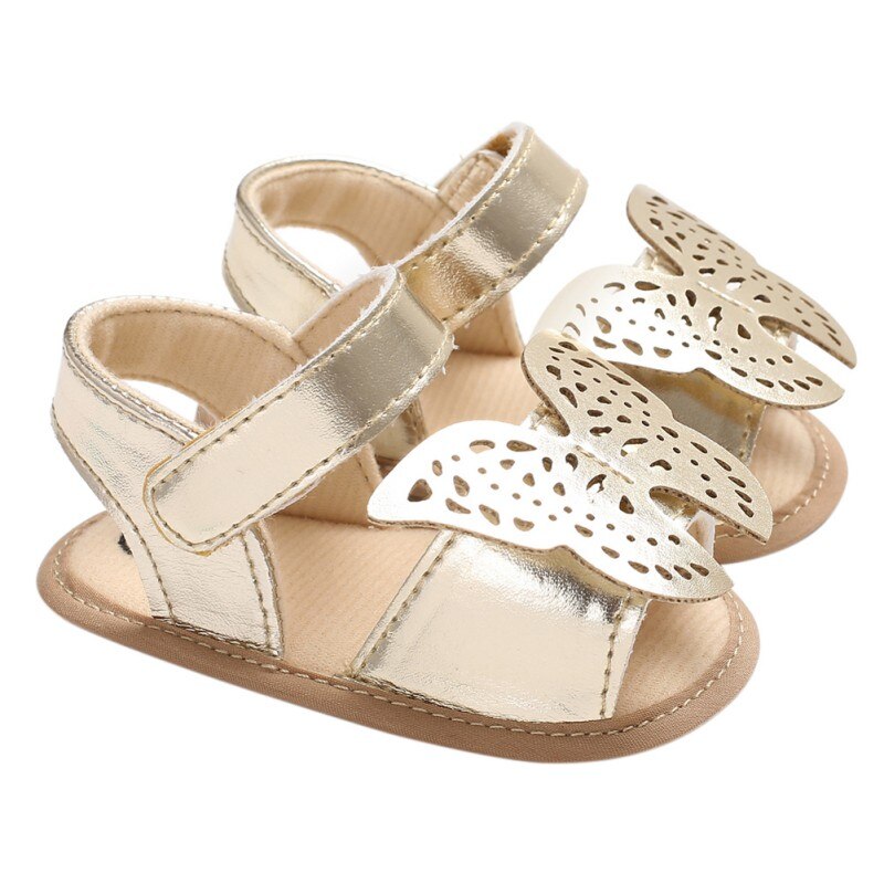 Summer Butterfly Baby Girl Sandals Newborn Baby Shoes PU Butterfly Baby Girl Shoes Princess Sandals: Gold / 13-18 Months