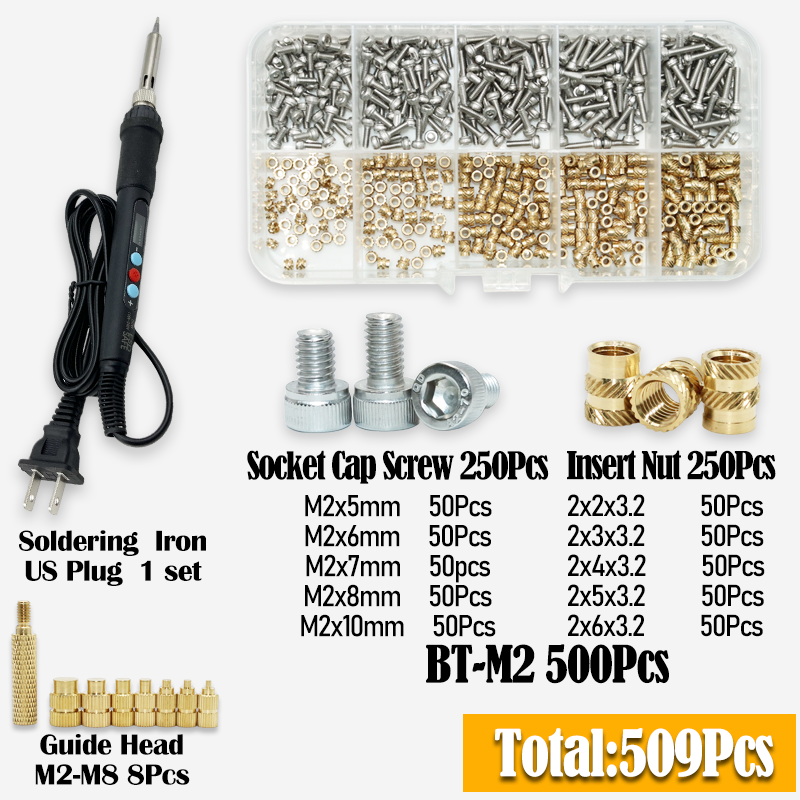 Messing Inzetmoer Met Soldeerbout Tip Set 3d Printer Melt Gekartelde Warmtedraad Insluiting Koperen Moeren 304 Roestvrijstalen Schroef: Brons