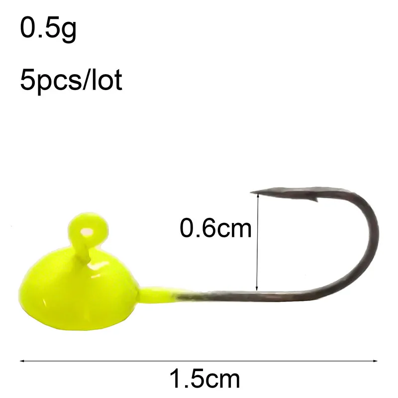 5 Pcs/Lot Mini tête de gabarit de plomb exposée 0.5g 0.7g 1.1g crochet barbelé leurre souple hameçon crochet de pêche sur glace hiver matériel de pêche: 0.5g-yellow