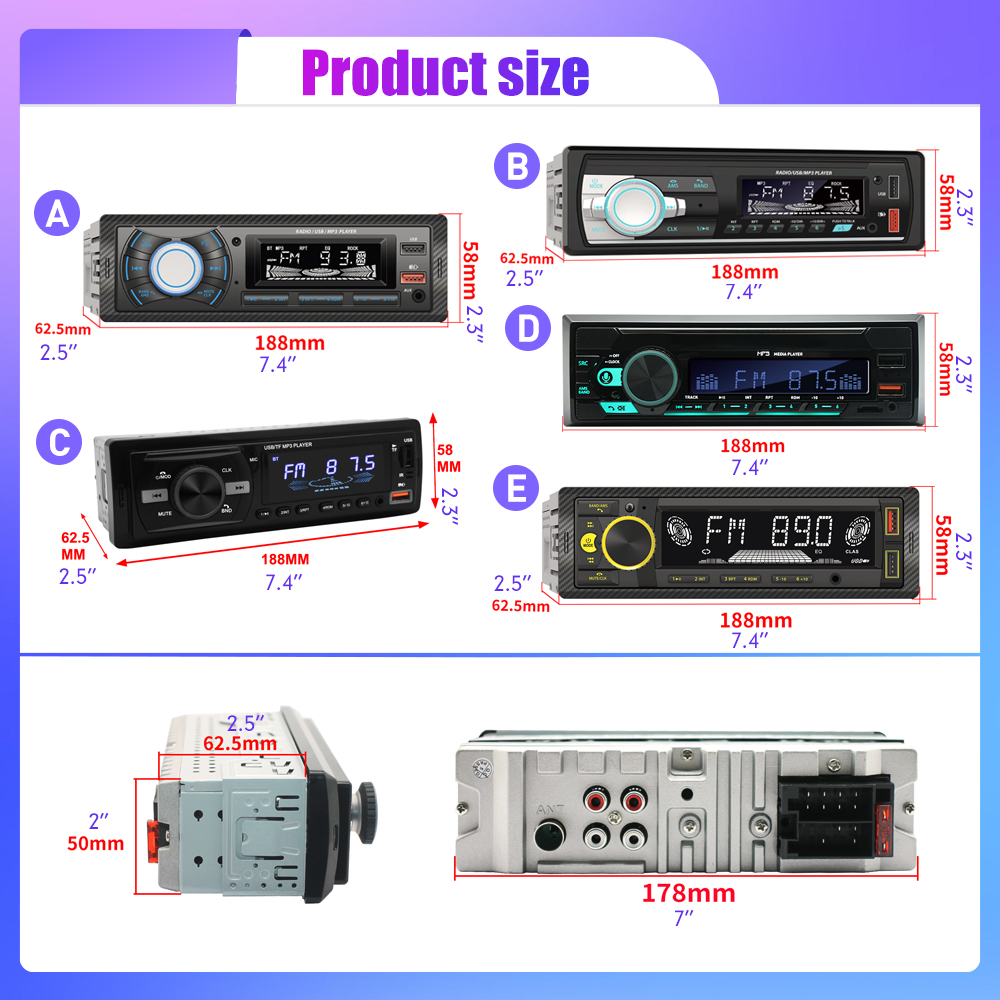 Reproductor MP3 de Radio para coche, sintonizador FM, estéreo, USB, Audio para coche, estéreo, SD, TF, USB, reproductor Multimedia, Autoradio, Control remoto, Bluetooth, 1 din