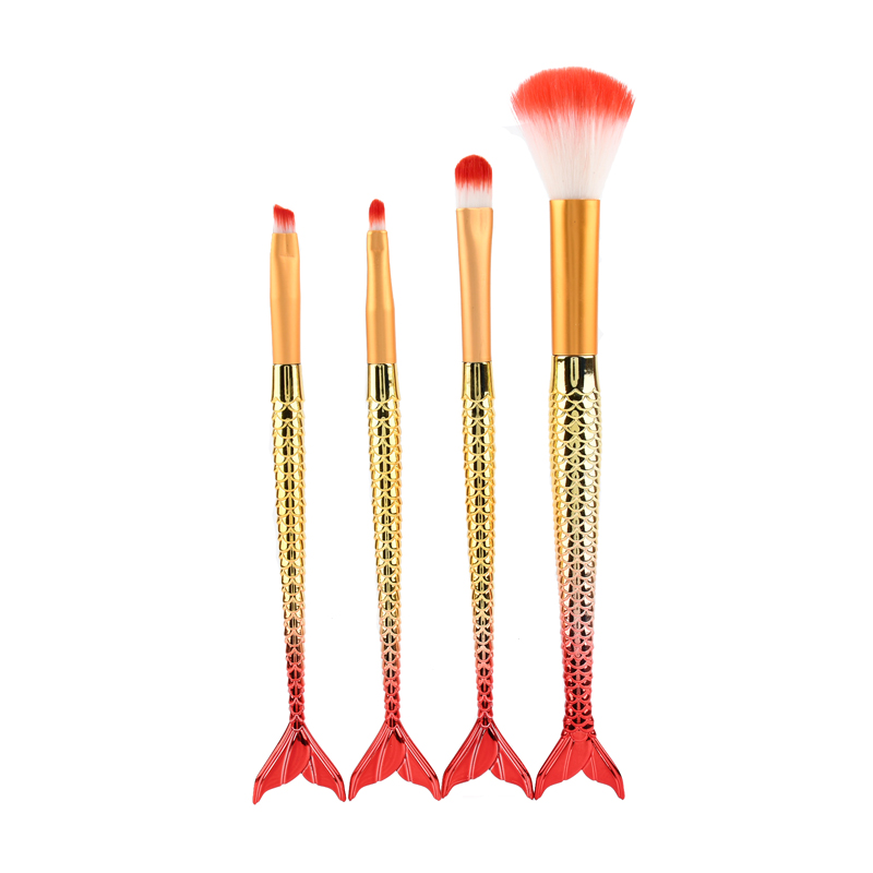 Karsyngirl-brocha de maquillaje de sirena, traje de cuatro piezas, fibra colorida, pelo suave, polvo suelto, herramientas de maquillaje de belleza: YELLOW