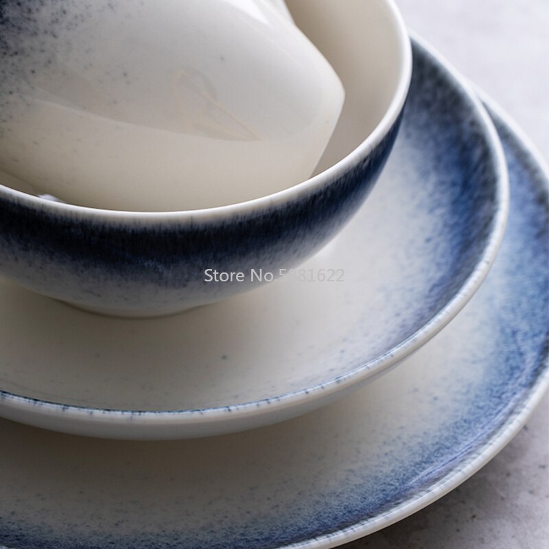 Ceramic Plate Nordic Dish Dinner Plate Family Steak Plate Eat Rice Bowl Gadient Blue Plate