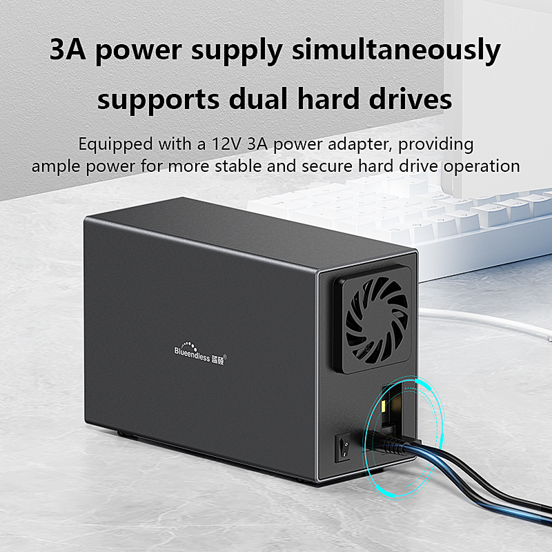 Blueendless Dual Bay Shell Heat Dissipation 3.5 USB 3.0 External Type C Dual Hard Drive Enclosure SATA Array Box HDD Server case