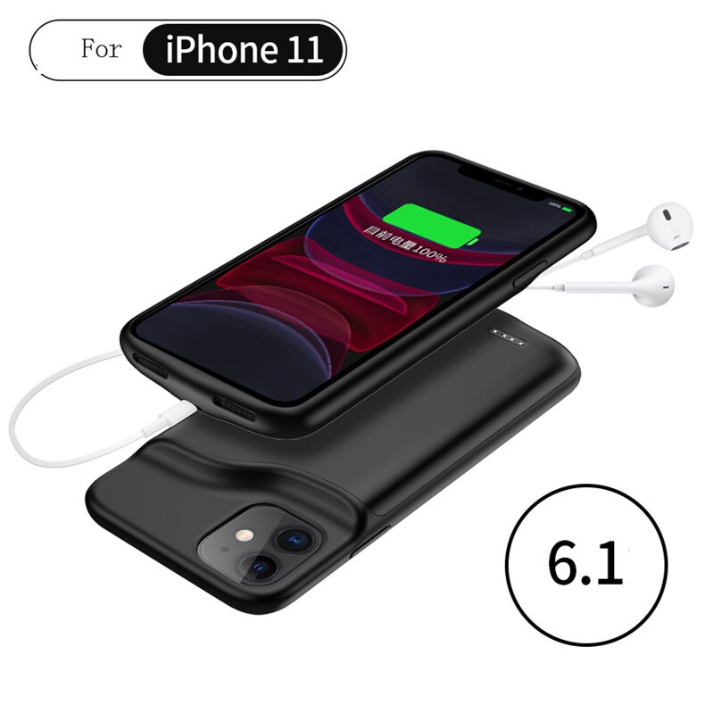 Battery Charger Case For iPhone 11 Pro Max silicone shockproof Power Bank Case Back clip battery Charger Cover For iPhone 11: i11-Black