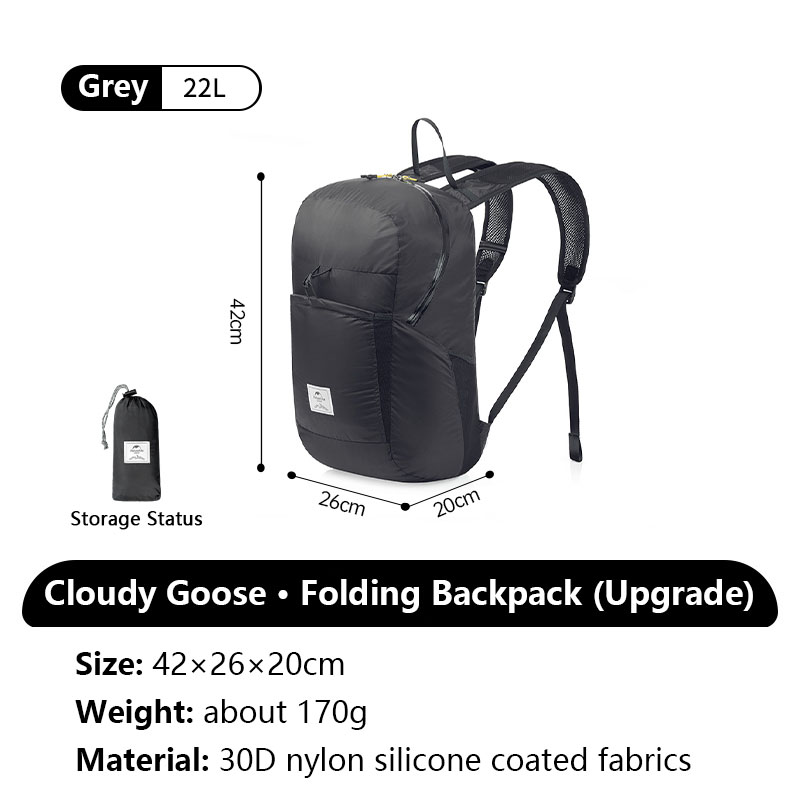 Naturehike-mochila plegable de silicona, bolsa impermeable portátil ligera, al aire libre para acampar, senderismo, bolsas de piel de hombro, 18l, 22L: Azul cielo