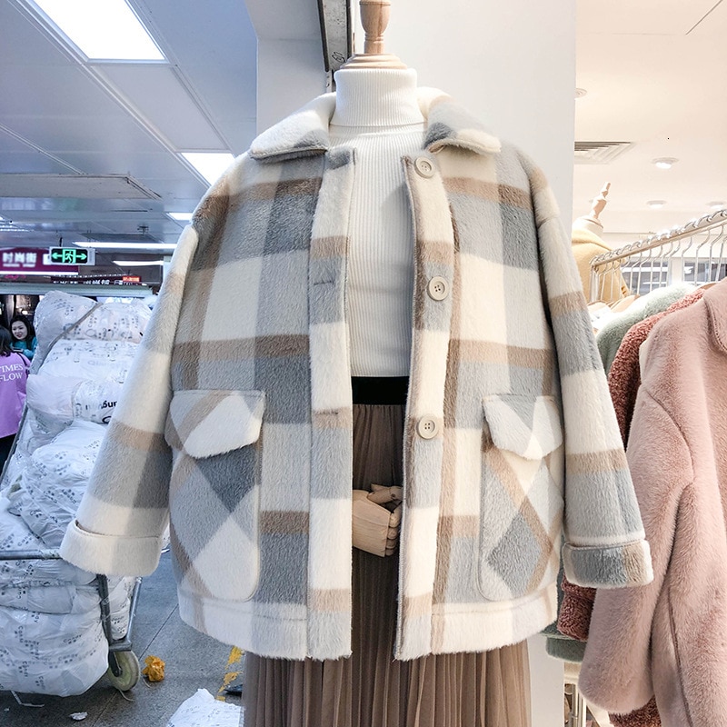 Efterårsjakker til kvinder uldblandinger faux fur frakker kvindelig jakke vinterfrakke damer løs tyk varm