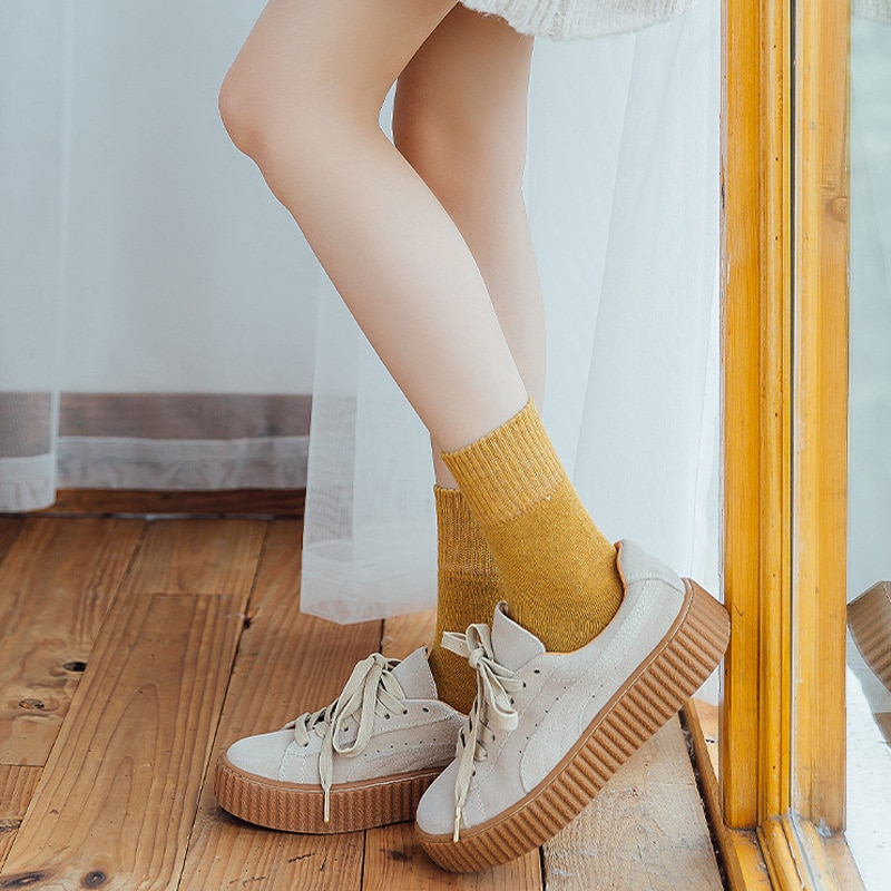 Winter warme damessokken effen kleur badstof dikke sokken dames 1 paar/verpakking