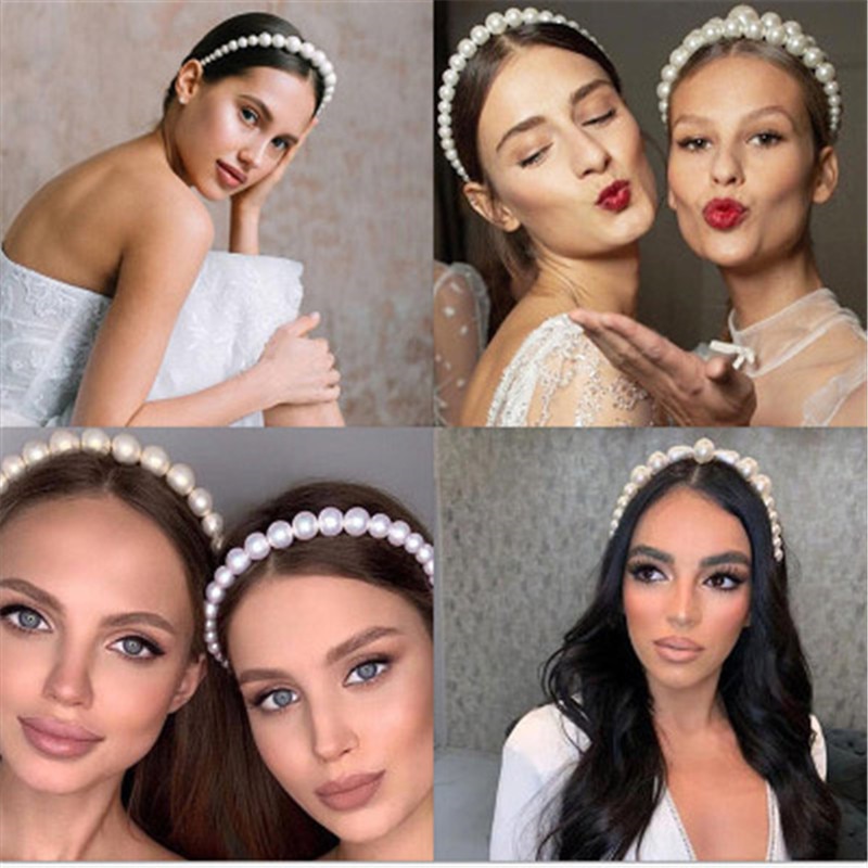 Nowe pełne perły proste kobiety Hairbands słodki pałąk uchwyt do włosów ozdoba opaska na głowę Lady eleganckie modne akcesoria do włosów