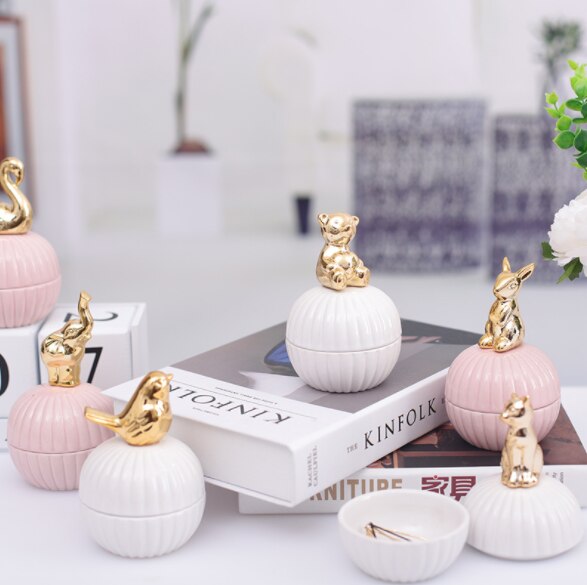 Or 3d Chat kitty animaux En Porcelaine Porte-Bijoux Anneau Plat de Bijoux En Céramique Décor À La Maison Plateau Bol pot blanc Rose pour mariage