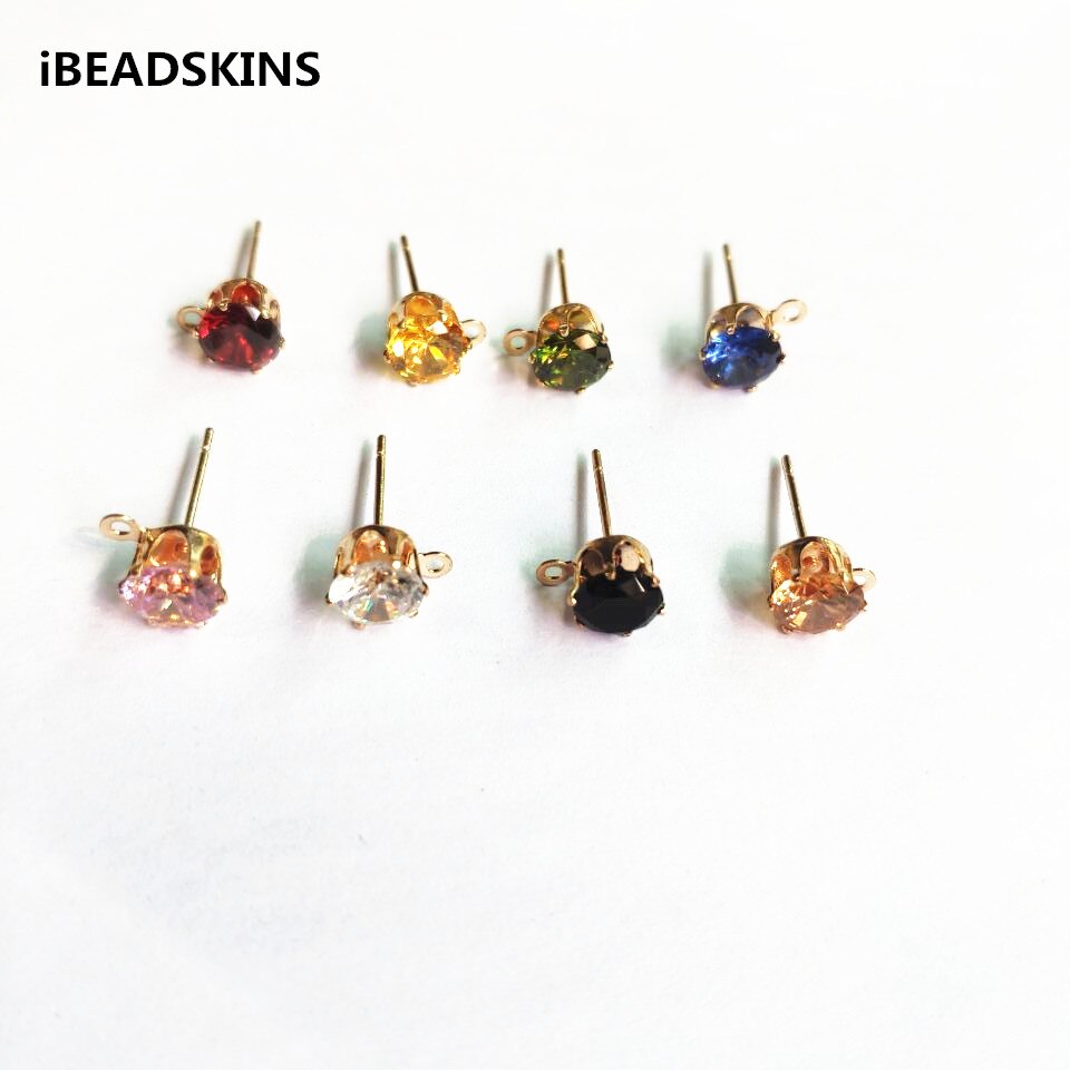 choose color) 200pcs copper with glass rhinest Stud earring/earrings accessories/Earring parts for jewelry making: random  mix / 7mm