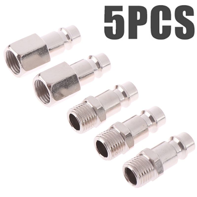 5pcs 1/4" BSP Femal/Male Air Line Hose Compressor Connectors Silver Euro Male Quick Release Fittings