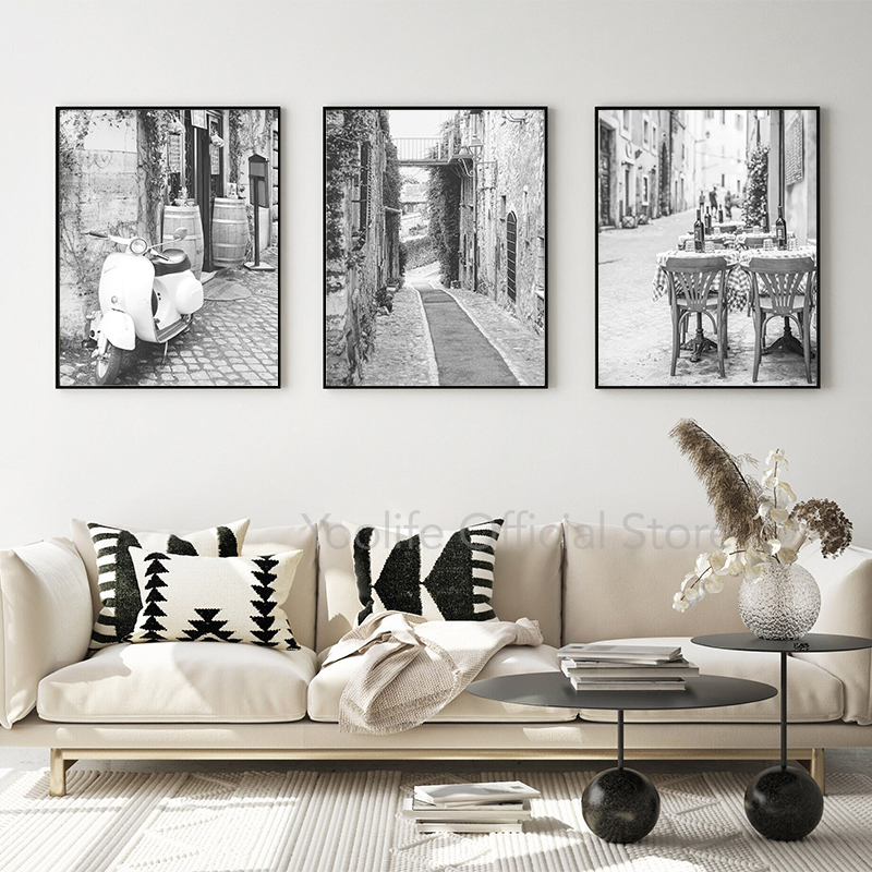 Impresiones de cafetería al aire libre francia parís en blanco y negro, fotografía Vintage, póster, tienda de café por la acera, arte, pintura en lienzo, decoración del hogar