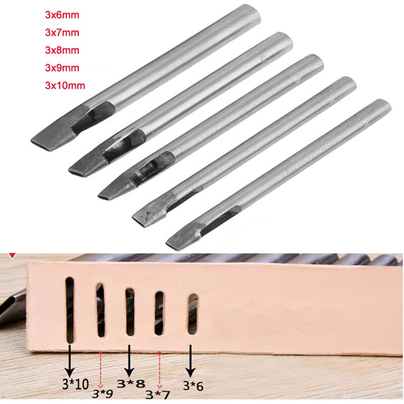 Furador de couro para artesanato, 2mm 3mm 4mm, diy, buraco plano, fazer perfurador, conjunto de ferramentas de cinzel: 5pcs 3mm set