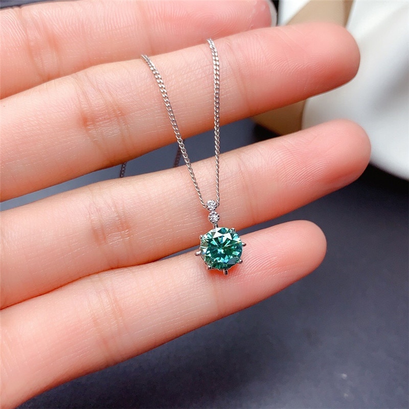 LeeChee vert Moissanite pendentif 1CT 6.5MM VVS laboratoire Diamone avec certificat collier de fiançailles réel 925 argent Sterling