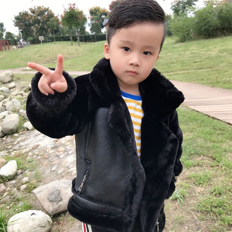 Warm Fur Jacket for Boy Clothing Kids The Wind PU Leather Winter Coat Baby Boys Clothing Children Outerwear