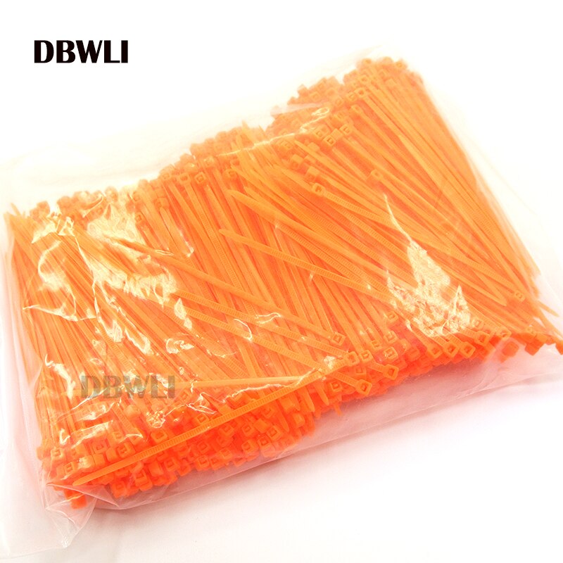1000 stk 4 &quot; tommer 2*100mm sort hvid blå rød grøn orange lilla kabel wire lynlås selvlåsende nylon kabelbinder: Orange