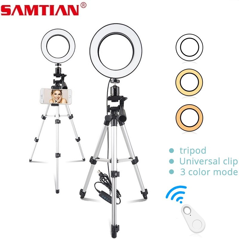 Samtian selfie Ring licht 6 "Dimmbare USB Stecker Runde lampe Mit Stativ Bluetooth Für Studio Fotografie Video Foto ringlight