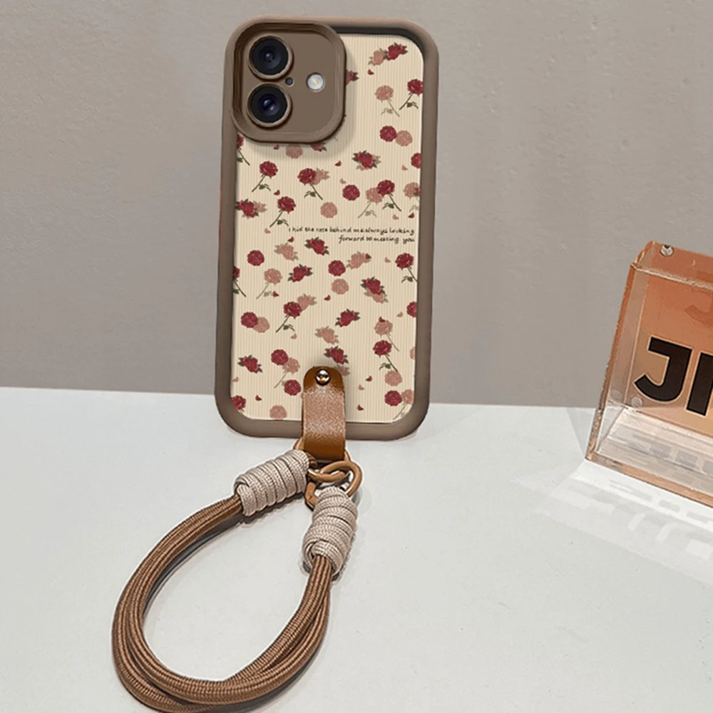 Luxus Rose Blume Gurt 16 Handyhüllen für iPhone 13 11 14 15 Plus 12 16 Profi Max X XR XS 15Profi MAX Hülle Silikon Schlüsselband Startseite