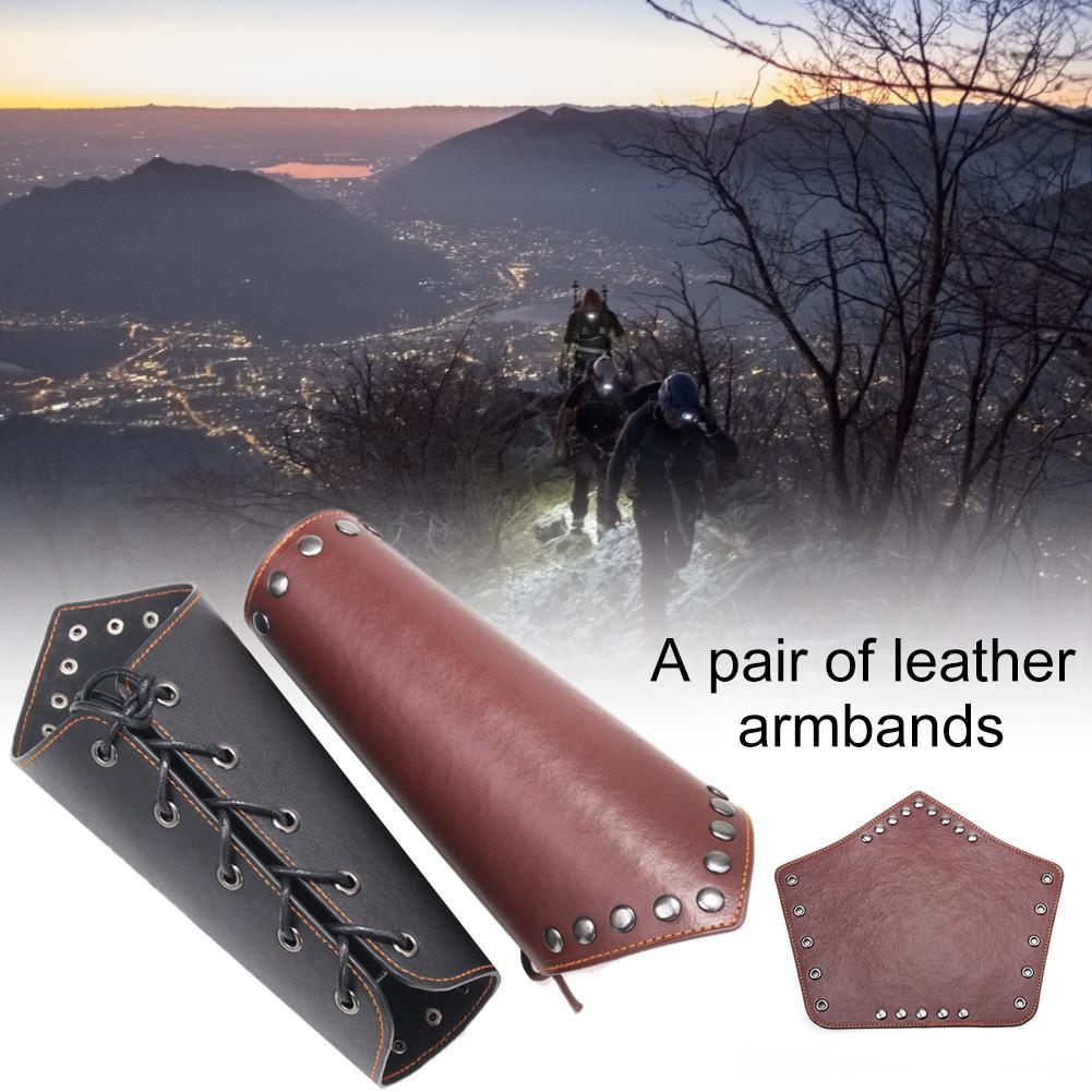Lederen Arm Guards Middeleeuwse Ridder Bracer Polsbandje Rollenspel Accessoire Voor Halloween Kerst Onderarm Gear Arm Bescherming