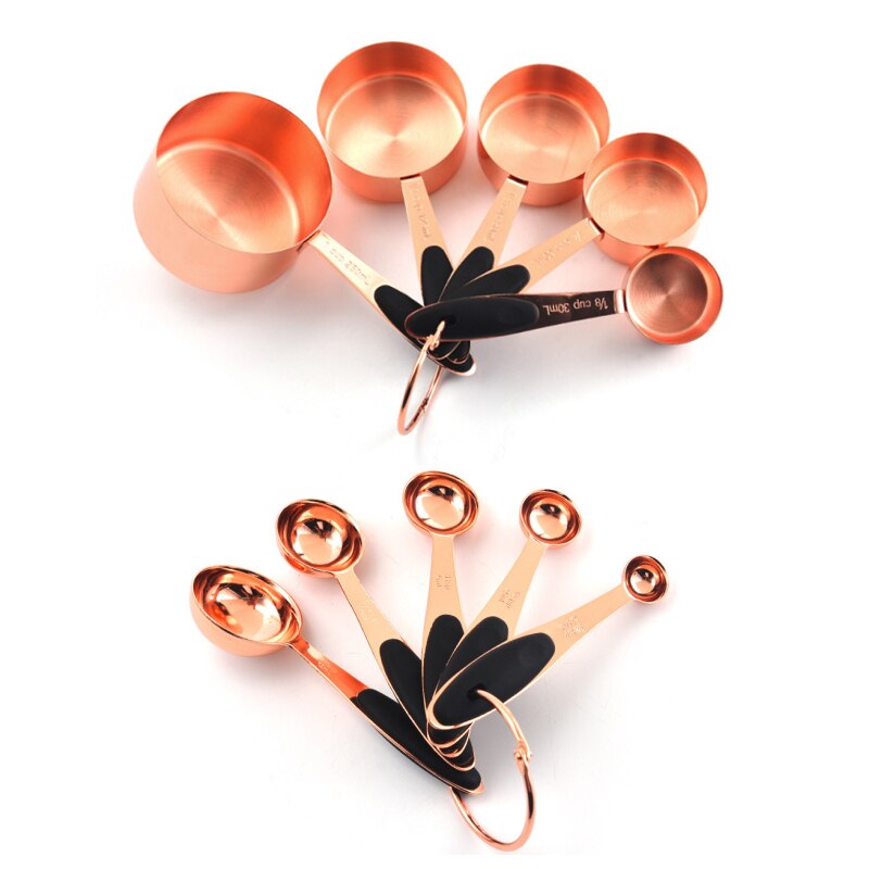 Baking Bartending Measuring Cup Kitchen Accessories Stainless Steel Plated Copper Rose Gold Measuring Spoon Cooking Tools Set: Rose gold Set