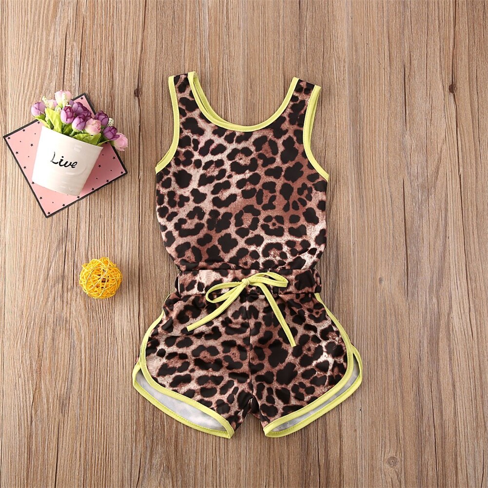 2 pçs roupas de bebê terno beachwear bebê meninas leopardo conjunto biquíni banho novo verão maiô bodysuit shorts tankini