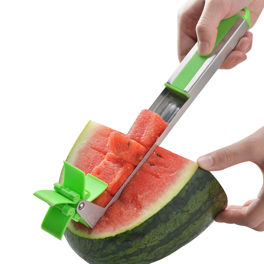 Vattenmelon skärare skärtång kärnkärna frukt melon rostfritt stål verktyg vattenmelon skär uppfriskande vattenmelon kuber kök: Grön