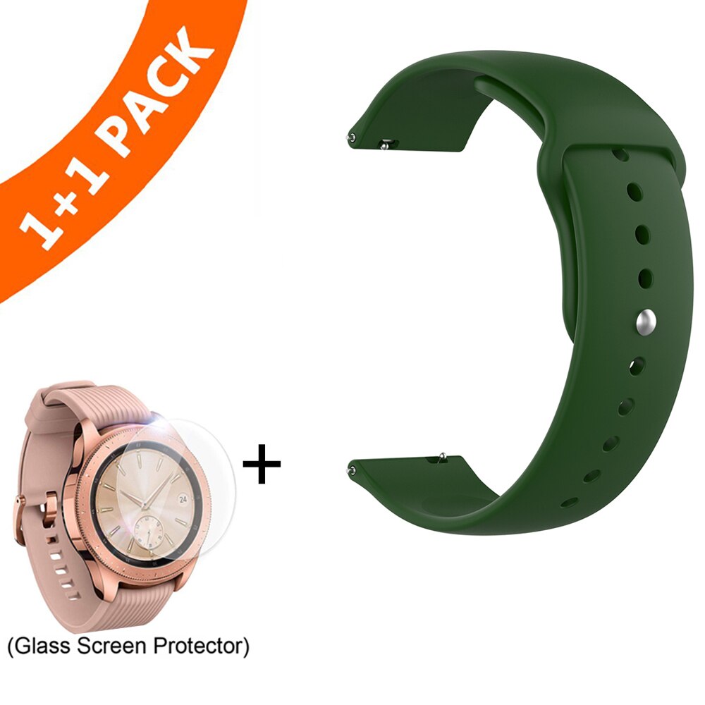 20mm armbånd til samsung galaxy ur 42mm rems silikonebånd til samsung gear  s2 classic 732 med glasbeskyttelsesfilm: Militærgrøn