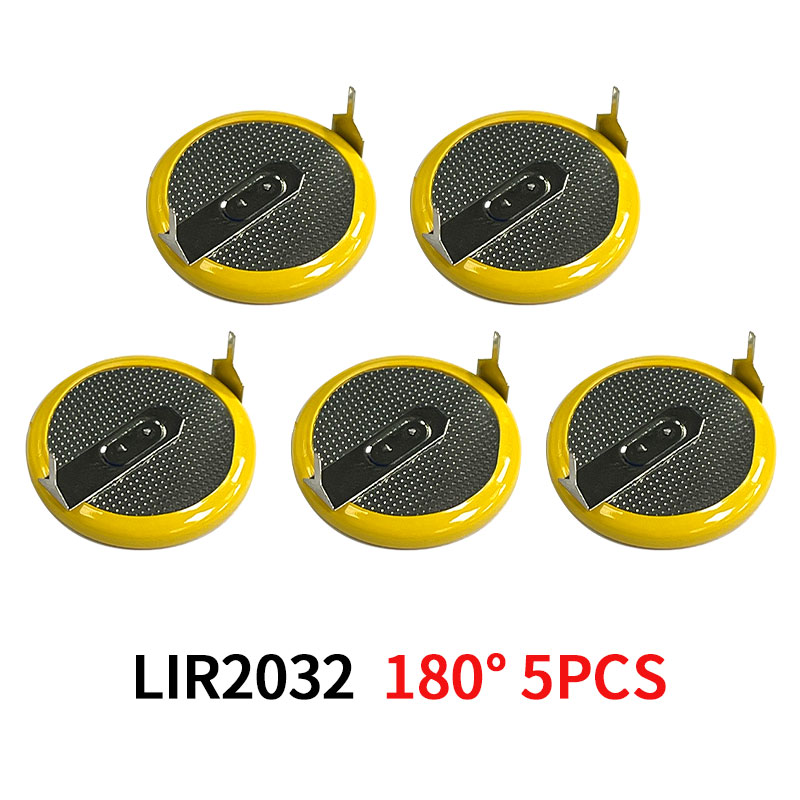 2 pces/5 pces lir2032 cr2032 bateria recarregável 3.6v 2032 baterias de íon de lítio solda 90/180 ° para luzes LED de chave remota inteligente: green