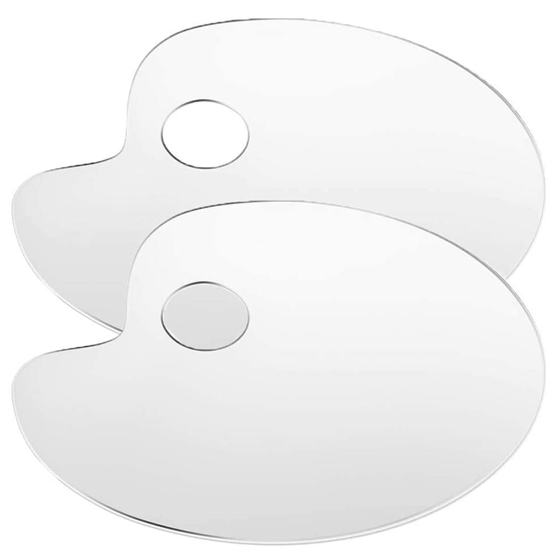 2Pcs Acrylic Artist Paint Palette 11.8 x 7.9 Inch Clear Oval Paint Palette Easy Clean Art Paint Pallet: Default Title