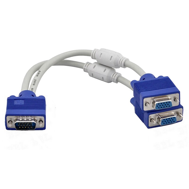 Larryjoe 1 Computer to Dual 2 Monitor VGA Splitter Cable Video Y Splitter 15 Pin Two Ports VGA Male to Female