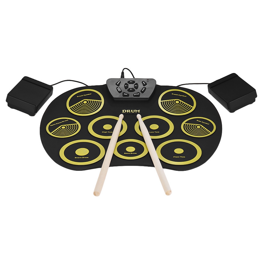 Bærbar silikone elektronisk 9 pads rulle op tromme med trommestikker og støtte pedal studerende børn øve tromme