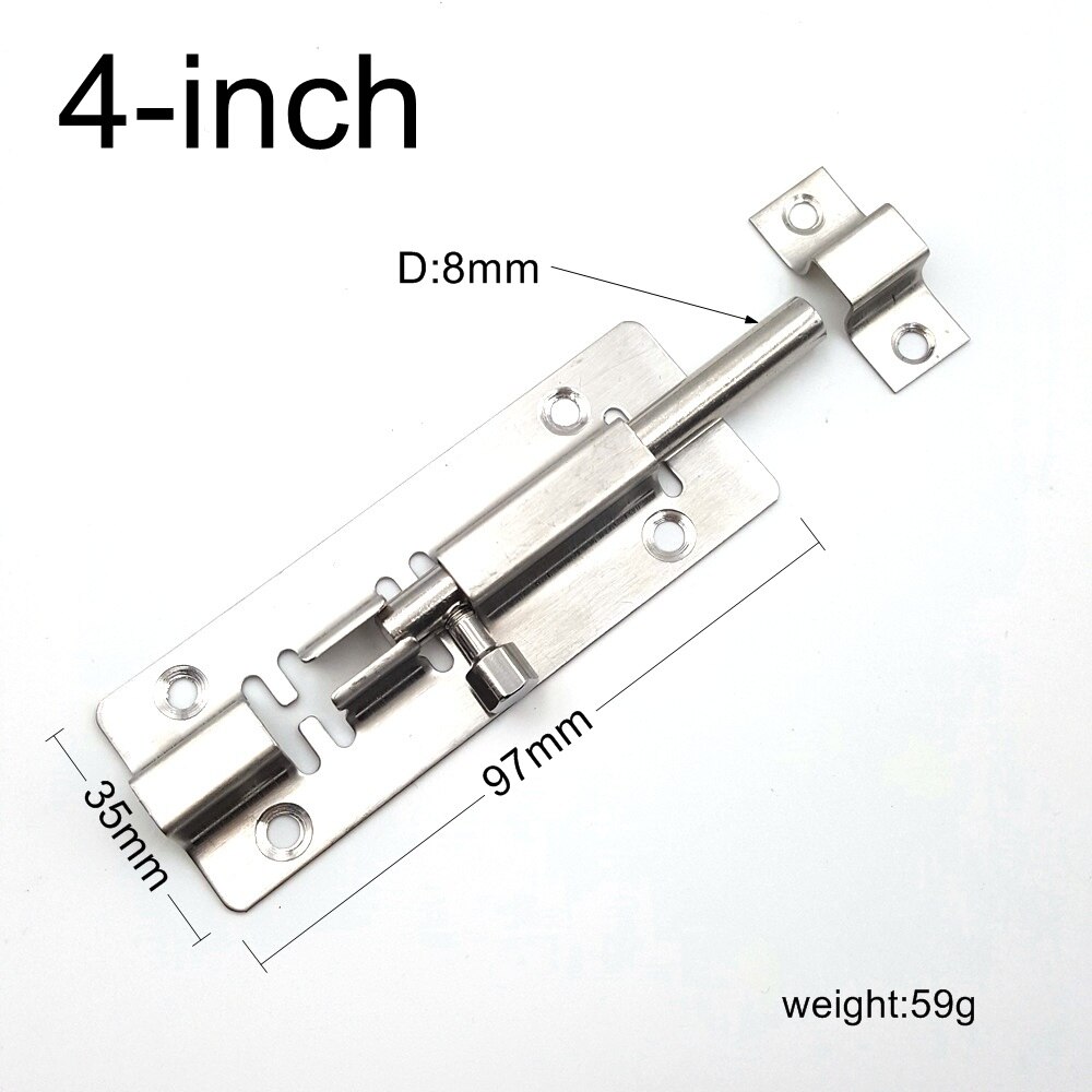 1 Uds 3/4/5/6/8 pulgadas acero inoxidable cepillado pestillo de puerta de 35mm de ancho pestillo de cerradura deslizante pestillo cerrojo grapa cerradura de seguridad: 4-inch