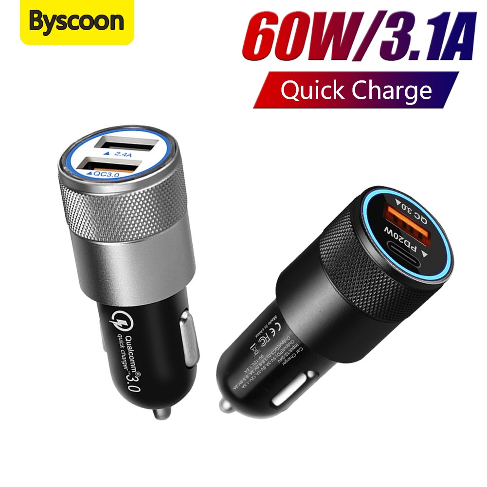 Byscoon 30w usb mini-autoladegerät schnellladefunktion  qc 3.0 schnelllade-metallladegerät für iphone 13 pro max, 12 mini , 11 xr xs und samsung