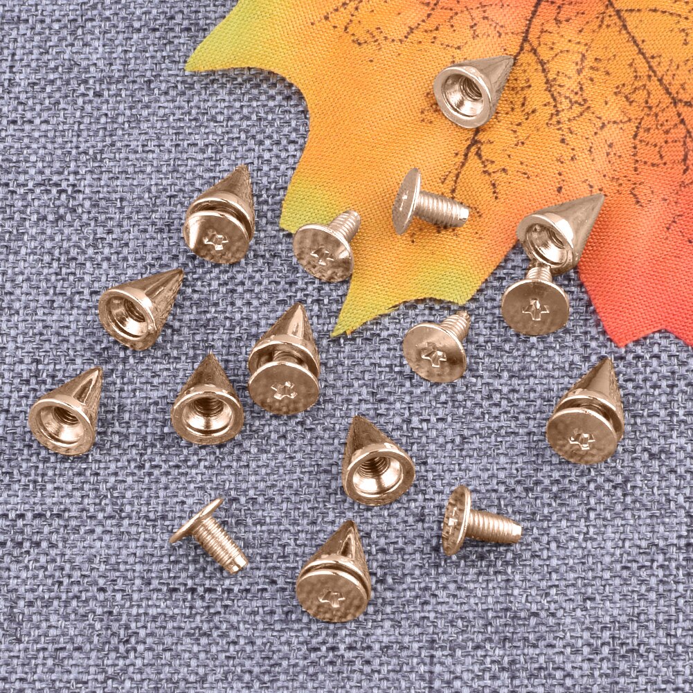 20 50 100Pcs Spikes Cone Studs Metalen 10Mm Spots Rivet Cone Schroef Studs Leathercraft Diy Craft Rock Kleding handwerk Accessoires: gold 10mm / 20 pcs