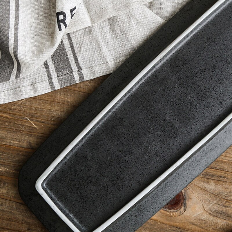 12 Inch Japanese Ceramic Black Sushi Dessert Tray Retro Rectangular Tableware Modern Household Dish Tray Sushi Kitchen Tableware