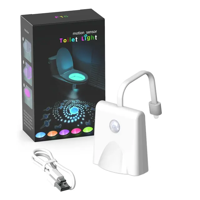 Luz nocturna para inodoro, luz con Sensor de movimiento, luz LED para inodoro, lámpara LED nocturna recargable de 7 colores para decoración de baño y baño: Azul