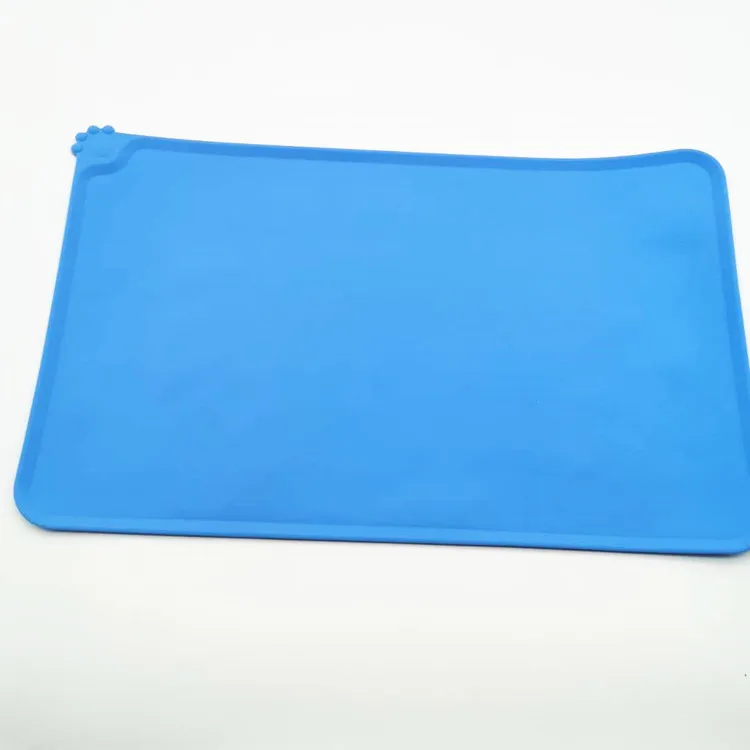 Pet Supplies Silicone Dog Bowl Mat with High Lips Non-Stick Waterproof Food Feeding Pad Puppy Feeder Tray Water Cushion Placemat: Blue