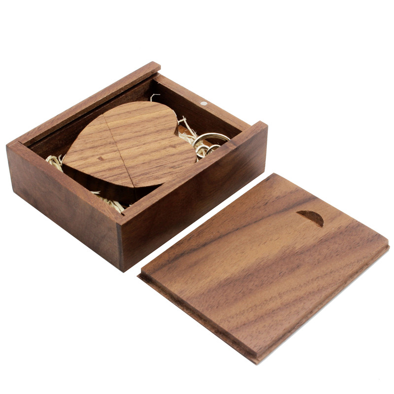 JASTER (over 10 PCS free LOGO) walnut wooden heart box USB flash drive pendrive 8GB 16GB 32GB 64GB memory stick: 4GB / Walnut with BOX