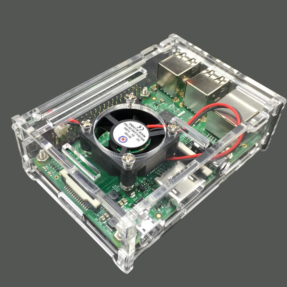 Elisona-caja de acrílico transparente, carcasa de piel, ventilador de refrigeración con juego de tornillos para Raspberry Pi 2 3 RPI Pi2 Pi3