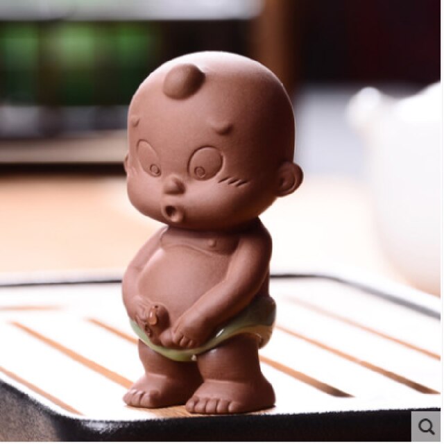 Tea Pets Ornament Chinese Folk Art Purple Clay Home Decoration Figurines Little Monk Baby Boy Spray Pee Crafts: B